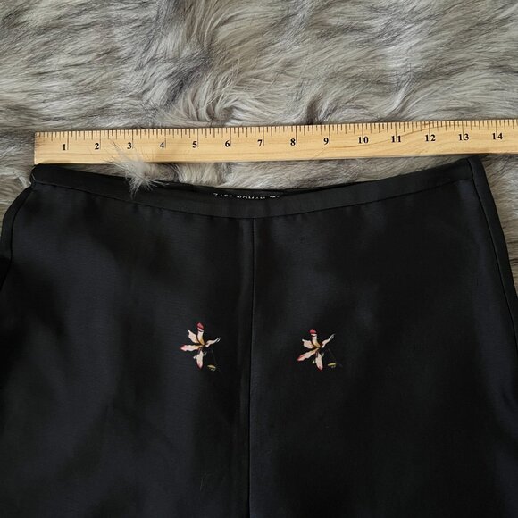 ZARA Women Crane Print Wide Leg Pants 2022/603, Black and Pink, Size S - Picture 6 of 6